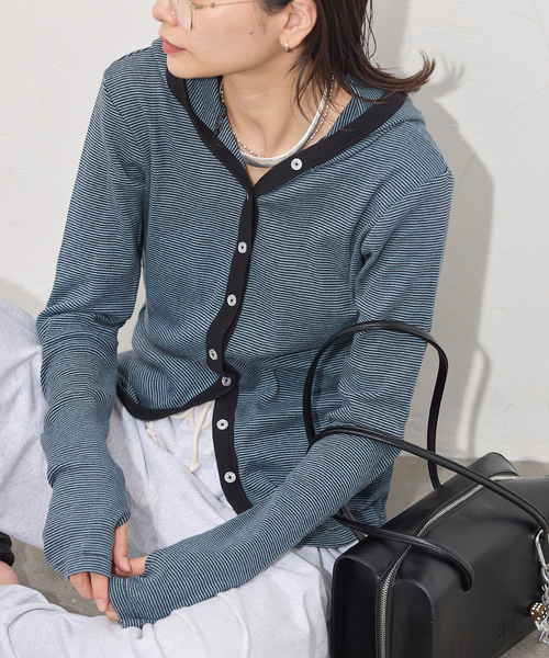 JOURNAL STANDARD(ジャーナルスタンダード)の「《追加》別注【MILLER/ミラー】 for JOURNAL STANDARDフードリブカーデ(Tシャツ/カットソー・レディース・ブラック/ブルー/ピンク/ブラウン・FREE)」の3枚目の写真