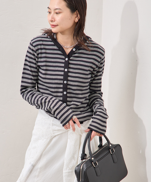 JOURNAL STANDARD(ジャーナルスタンダード)の「《追加》別注【MILLER/ミラー】 for JOURNAL STANDARDフードリブカーデ(Tシャツ/カットソー・レディース・ブラック/ブルー/ピンク/ブラウン・FREE)」の1枚目の写真