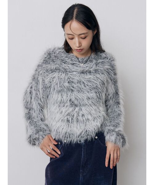 MURUA(ムルーア)の「フェードホログラムシャギーニット(ニット/セーター・レディース・グリーン/ピンク/ライトグレー/ダークグレー/アイボリー・FREE)」の7枚目の写真