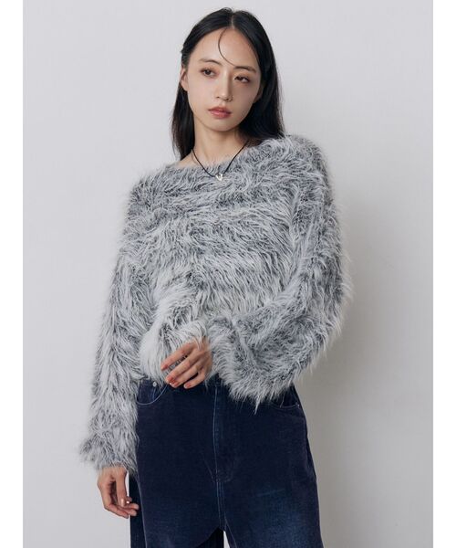 MURUA(ムルーア)の「フェードホログラムシャギーニット(ニット/セーター・レディース・グリーン/ピンク/ライトグレー/ダークグレー/アイボリー・FREE)」の8枚目の写真