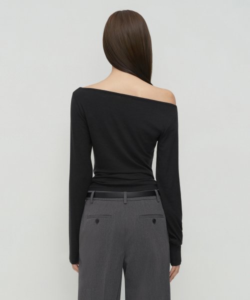 MUSINSA STANDARD WOMAN（ムシンサスタンダードウーマン）の「ウィメンズウールテンセルオフショルダー長袖Tシャツ[ブラック]（Tシャツ/カットソー・レディース・その他・X-SMALL/SMALL/MEDIUM/LARGE）」の5枚目の写真