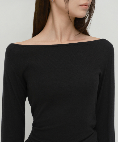 MUSINSA STANDARD WOMAN（ムシンサスタンダードウーマン）の「ウィメンズウールテンセルオフショルダー長袖Tシャツ[ブラック]（Tシャツ/カットソー・レディース・その他・X-SMALL/SMALL/MEDIUM/LARGE）」の6枚目の写真