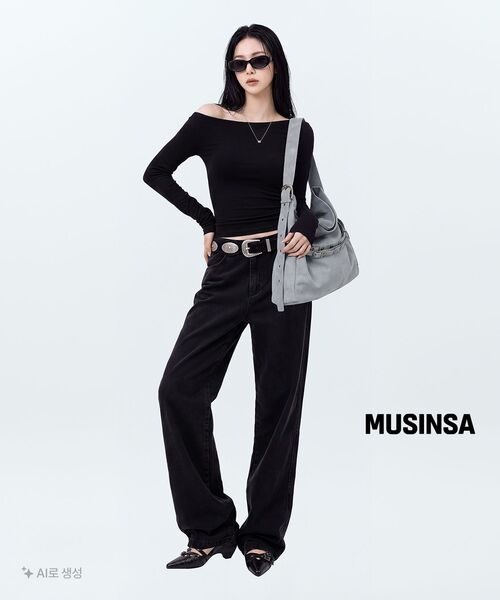 MUSINSA STANDARD WOMAN（ムシンサスタンダードウーマン）の「ウィメンズウールテンセルオフショルダー長袖Tシャツ[ブラック]（Tシャツ/カットソー・レディース・その他・X-SMALL/SMALL/MEDIUM/LARGE）」の8枚目の写真