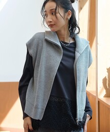 ハイネック 畔編みダブルジップニットベスト