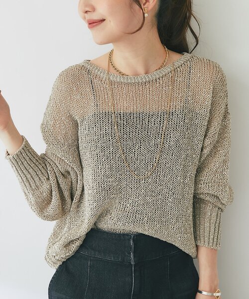 La boutique BonBon(ラブティックボンボン)の「【ロングシーズンおすすめ】ラメ天竺針抜ニット(ニット/セーター・レディース・ゴールド/ピンク/ネイビー・FREE)」の3枚目の写真