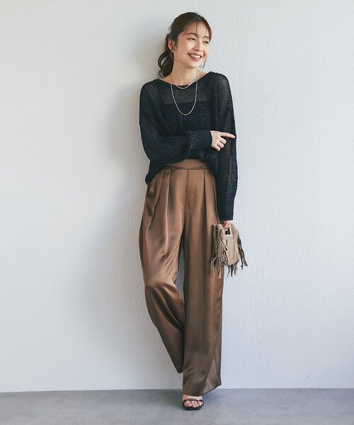 La boutique BonBon(ラブティックボンボン)の「【ロングシーズンおすすめ】ラメ天竺針抜ニット(ニット/セーター・レディース・ゴールド/ピンク/ネイビー・FREE)」の8枚目の写真