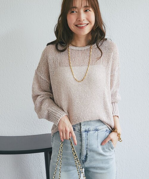 La boutique BonBon(ラブティックボンボン)の「【ロングシーズンおすすめ】ラメ天竺針抜ニット(ニット/セーター・レディース・ゴールド/ピンク/ネイビー・FREE)」の14枚目の写真