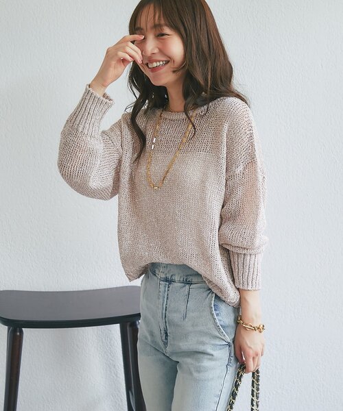 La boutique BonBon(ラブティックボンボン)の「【ロングシーズンおすすめ】ラメ天竺針抜ニット(ニット/セーター・レディース・ゴールド/ピンク/ネイビー・FREE)」の15枚目の写真