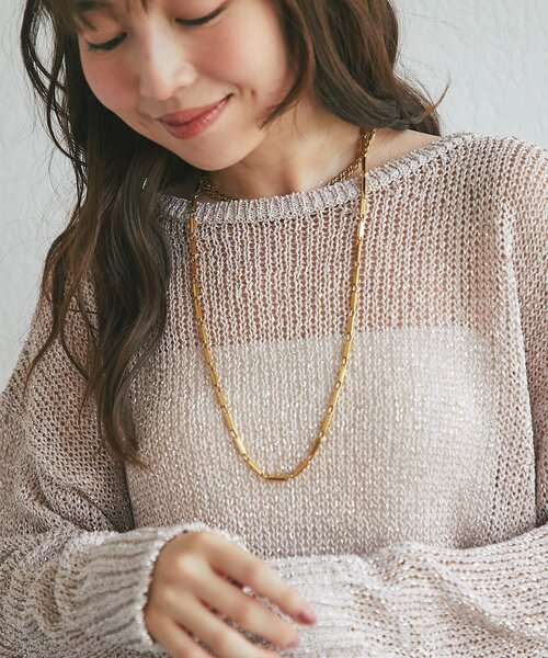 La boutique BonBon(ラブティックボンボン)の「【ロングシーズンおすすめ】ラメ天竺針抜ニット(ニット/セーター・レディース・ゴールド/ピンク/ネイビー・FREE)」の18枚目の写真