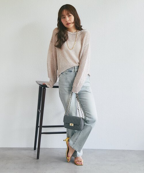 La boutique BonBon(ラブティックボンボン)の「【ロングシーズンおすすめ】ラメ天竺針抜ニット(ニット/セーター・レディース・ゴールド/ピンク/ネイビー・FREE)」の19枚目の写真