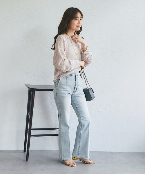 La boutique BonBon(ラブティックボンボン)の「【ロングシーズンおすすめ】ラメ天竺針抜ニット(ニット/セーター・レディース・ゴールド/ピンク/ネイビー・FREE)」の21枚目の写真