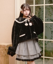 ぽんぽんリボンフリルフェイクファーコート