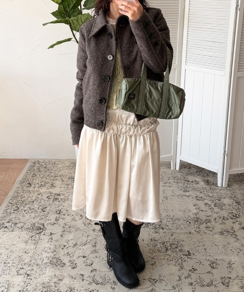 MUHET(ミュエータ)の「boucle short jacket / ブークレショートジャケット(その他アウター・レディース・ベージュ/チャコールグレー・MEDIUM/SMALL/LARGE)」の7枚目の写真