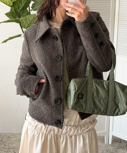 MUHET(ミュエータ)の「boucle short jacket / ブークレショートジャケット(その他アウター・レディース・ベージュ/チャコールグレー・MEDIUM/SMALL/LARGE)」の6枚目の写真
