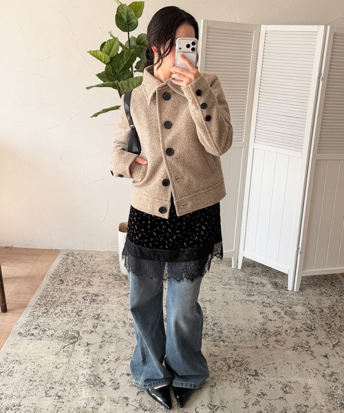 MUHET(ミュエータ)の「boucle short jacket / ブークレショートジャケット(その他アウター・レディース・ベージュ/チャコールグレー・MEDIUM/SMALL/LARGE)」の17枚目の写真