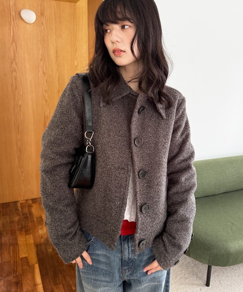 MUHET(ミュエータ)の「boucle short jacket / ブークレショートジャケット(その他アウター・レディース・ベージュ/チャコールグレー・MEDIUM/SMALL/LARGE)」の4枚目の写真