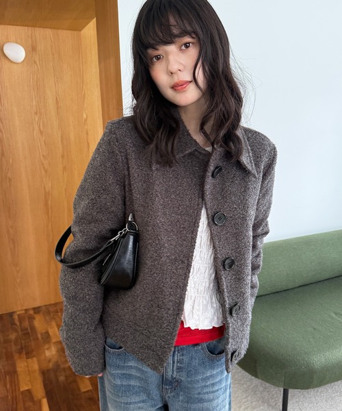 MUHET(ミュエータ)の「boucle short jacket / ブークレショートジャケット(その他アウター・レディース・ベージュ/チャコールグレー・MEDIUM/SMALL/LARGE)」の5枚目の写真
