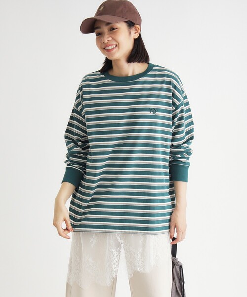 HONEYSUCKLE ROSE(ハニーサックルローズ)の「《体型カバー》マルチボーダーロンTシャツ(Tシャツ/カットソー・レディース・グリーン/ライトパープル・05/04)」の3枚目の写真