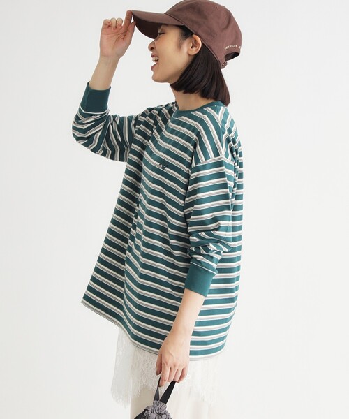 HONEYSUCKLE ROSE(ハニーサックルローズ)の「《体型カバー》マルチボーダーロンTシャツ(Tシャツ/カットソー・レディース・グリーン/ライトパープル・05/04)」の4枚目の写真