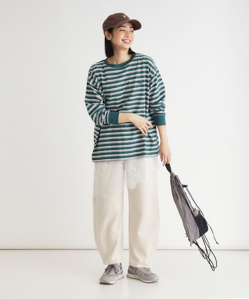 HONEYSUCKLE ROSE(ハニーサックルローズ)の「《体型カバー》マルチボーダーロンTシャツ(Tシャツ/カットソー・レディース・グリーン/ライトパープル・05/04)」の6枚目の写真