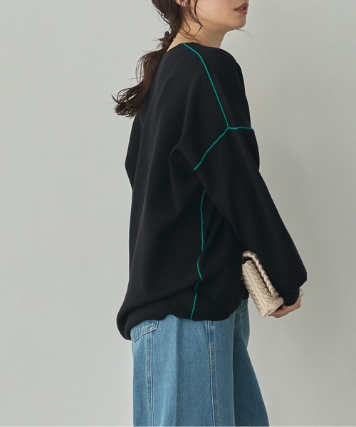 hunch(ハンチ)の「【静電気防止】やわもちヤーン 配色ライン ドロップショルダーニット(ニット/セーター・レディース・ブラック/グレー/バーガンディー・FREE)」の8枚目の写真