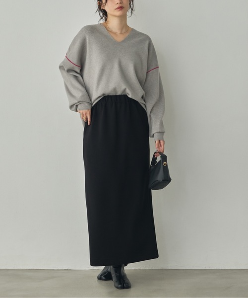 hunch(ハンチ)の「【静電気防止】やわもちヤーン 配色ライン ドロップショルダーニット(ニット/セーター・レディース・ブラック/グレー/バーガンディー・FREE)」の5枚目の写真