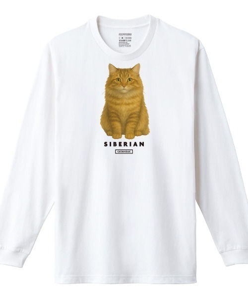 Moftique(モフティック)の「Moftique(モフティック) 長袖Tシャツ サイベリアン 猫 キャット ペット アニマル プリント 袖リブ ロンT トップス メンズ ユニセックス(Tシャツ/カットソー・メンズ・ホワイト/ブラック・M/XL/L)」の2枚目の写真