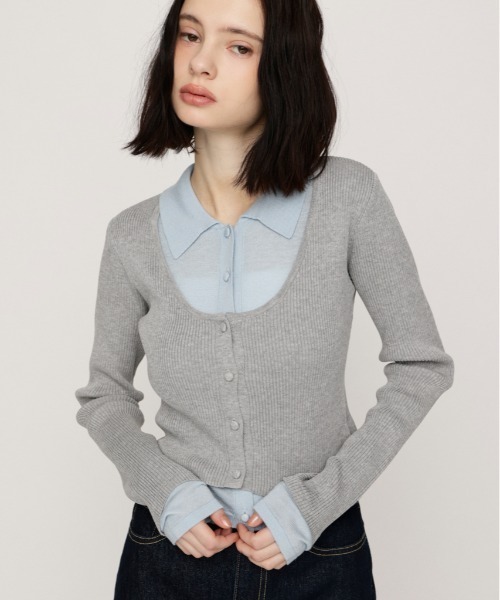 SLY(スライ)の「【WEB限定】LAYERED LIKE KNIT TOPS レイヤードライクニットトップス 秋服(ニット/セーター・レディース・ネイビー/アイボリー/杢グレー/ライトピンク・FREE)」の3枚目の写真