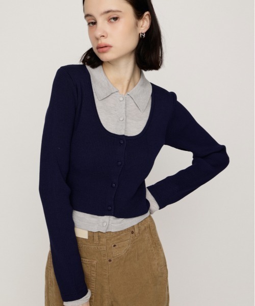 SLY(スライ)の「【WEB限定】LAYERED LIKE KNIT TOPS レイヤードライクニットトップス 秋服(ニット/セーター・レディース・ネイビー/アイボリー/杢グレー/ライトピンク・FREE)」の4枚目の写真