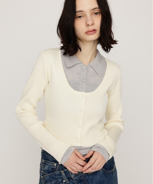 SLY(スライ)の「【WEB限定】LAYERED LIKE KNIT TOPS レイヤードライクニットトップス 秋服(ニット/セーター・レディース・ネイビー/アイボリー/杢グレー/ライトピンク・FREE)」の2枚目の写真
