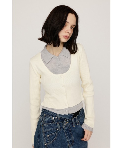 SLY(スライ)の「【WEB限定】LAYERED LIKE KNIT TOPS レイヤードライクニットトップス 秋服(ニット/セーター・レディース・ネイビー/アイボリー/杢グレー/ライトピンク・FREE)」の8枚目の写真