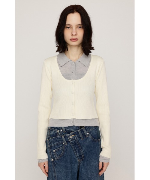 SLY(スライ)の「【WEB限定】LAYERED LIKE KNIT TOPS レイヤードライクニットトップス 秋服(ニット/セーター・レディース・ネイビー/アイボリー/杢グレー/ライトピンク・FREE)」の9枚目の写真