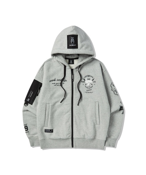 LIFE WORK(ライフワーク)の「ライトニング起毛フードジップアップ(パーカー・メンズ・ブラック/ライトグレー・LARGE/MEDIUM)」の2枚目の写真