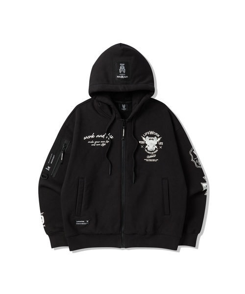 LIFE WORK(ライフワーク)の「ライトニング起毛フードジップアップ(パーカー・メンズ・ブラック/ライトグレー・LARGE/MEDIUM)」の1枚目の写真