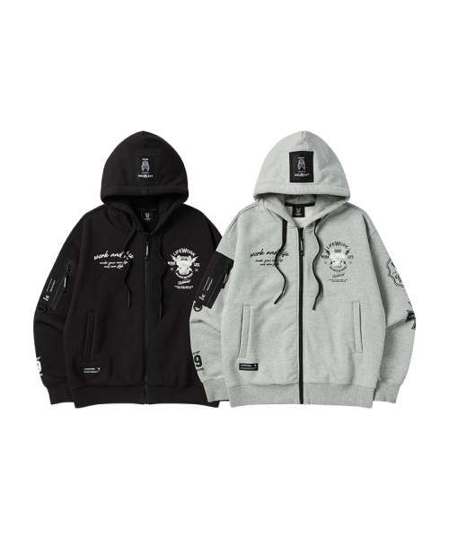 LIFE WORK(ライフワーク)の「ライトニング起毛フードジップアップ(パーカー・メンズ・ブラック/ライトグレー・LARGE/MEDIUM)」の3枚目の写真