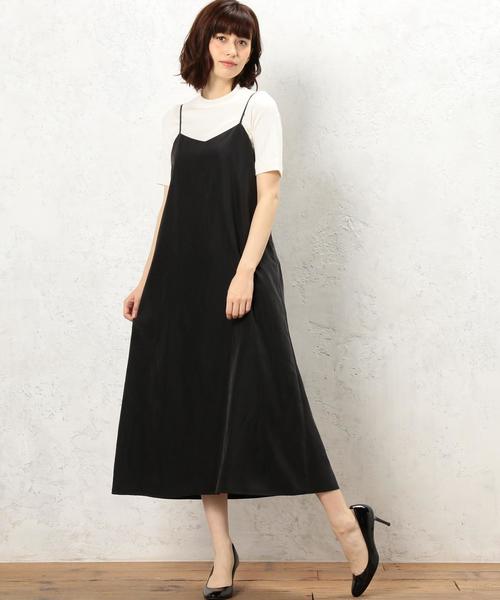 green label relaxing（グリーンレーベルリラクシング）の「■■■KF R/PパウダーPLN キャミワンピース◆（ワンピース・レディース・ブラック/オリーブ/ベージュ・FREE）」の2枚目の写真