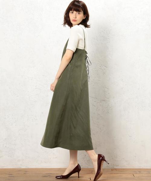 green label relaxing（グリーンレーベルリラクシング）の「■■■KF R/PパウダーPLN キャミワンピース◆（ワンピース・レディース・ブラック/オリーブ/ベージュ・FREE）」の7枚目の写真