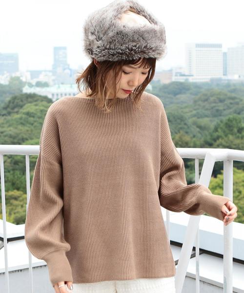 Another Edition（アナザーエディション）の「12G畦ボートネックプルオーバー（ニット/セーター・レディース・ライトブルー/ブラック/イエロー/モカ・フリー）」の3枚目の写真