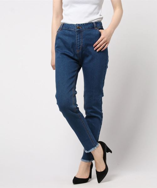 PUNYUS(プニュズ)の「クロップドスキニーパンツ(デニムパンツ・レディース・ブラック/インディゴブルー/ライトインディゴブルー・1/2/4/3)」の1枚目の写真