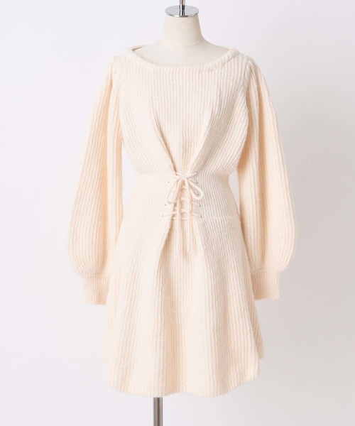 one after another NICE CLAUP（ワンアフターアナザーナイスクラップ）の「レースアップニットワンピース（ワンピース・レディース・アイボリー/グレー系その他/モカ/ミント・FREE）」の2枚目の写真