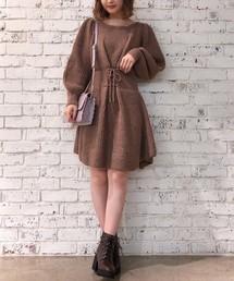 one after another NICE CLAUP | レースアップニットワンピース(ワンピース)