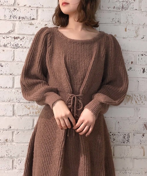 one after another NICE CLAUP（ワンアフターアナザーナイスクラップ）の「レースアップニットワンピース（ワンピース・レディース・アイボリー/グレー系その他/モカ/ミント・FREE）」の9枚目の写真