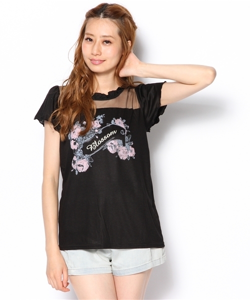 one after another NICE CLAUP（ワンアフターアナザーナイスクラップ）の「【ナイスクラップ】ブロッサムTシャツ（Tシャツ/カットソー・レディース・イエロー/ブラック/オフホワイト/グレー・FREE）」の3枚目の写真