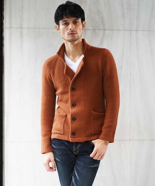 MICHEL KLEIN HOMME   （ミッシェルクランオム）の「ニットブルゾン（ハイランドラクーン）（ニット/セーター・メンズ・ネイビー/テラコッタ・MEDIUM/LARGE/51/X-LARGE）」の2枚目の写真