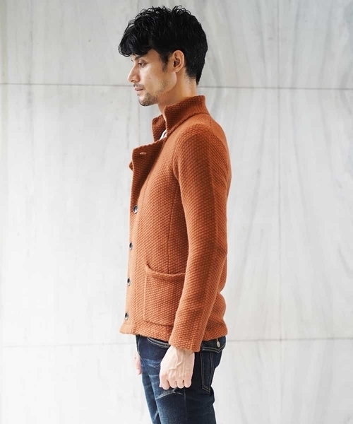 MICHEL KLEIN HOMME   （ミッシェルクランオム）の「ニットブルゾン（ハイランドラクーン）（ニット/セーター・メンズ・ネイビー/テラコッタ・MEDIUM/LARGE/51/X-LARGE）」の9枚目の写真