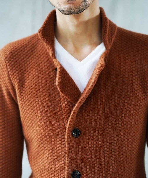 MICHEL KLEIN HOMME   （ミッシェルクランオム）の「ニットブルゾン（ハイランドラクーン）（ニット/セーター・メンズ・ネイビー/テラコッタ・MEDIUM/LARGE/51/X-LARGE）」の6枚目の写真
