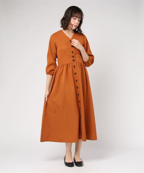 STYLEBLOCK（スタイルブロック）の「ツイルVネックロングシャツワンピース（シャツワンピース・レディース・ブラック/ネイビー/オレンジ/ベージュ・M）」の4枚目の写真