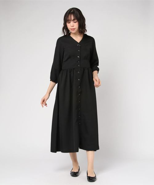 STYLEBLOCK（スタイルブロック）の「ツイルVネックロングシャツワンピース（シャツワンピース・レディース・ブラック/ネイビー/オレンジ/ベージュ・M）」の2枚目の写真