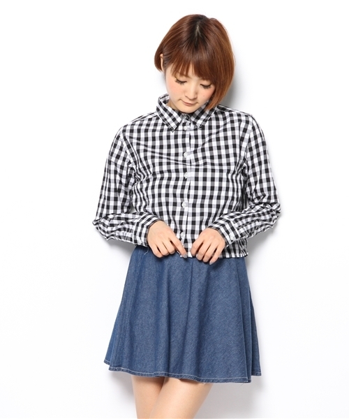 WEGO（ウィゴー）の「WEGO/柄クロップドシャツ（シャツ/ブラウス・レディース・ブラック/ブルー/ブルー系その他/レッド/その他1・FREE）」の7枚目の写真