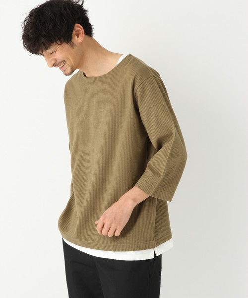 GLOBAL WORK（グローバルワーク）の「サッカーレイヤードT7分袖/825402（Tシャツ/カットソー・メンズ・ホワイト/ネイビー/ライトグリーン・LARGE/SMALL/MEDIUM/X-LARGE）」の2枚目の写真